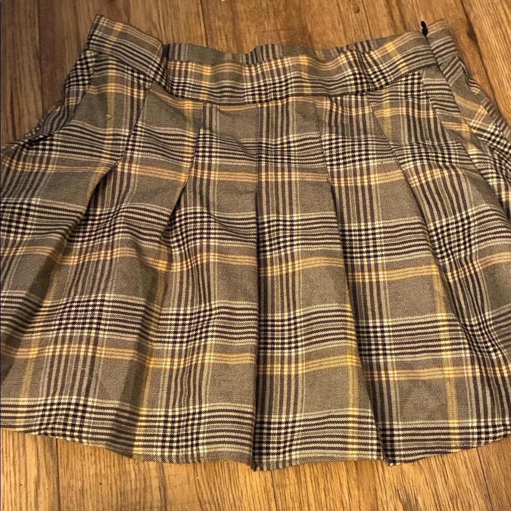 Garage Checkered A-Line Skirt - Tan and Yellow